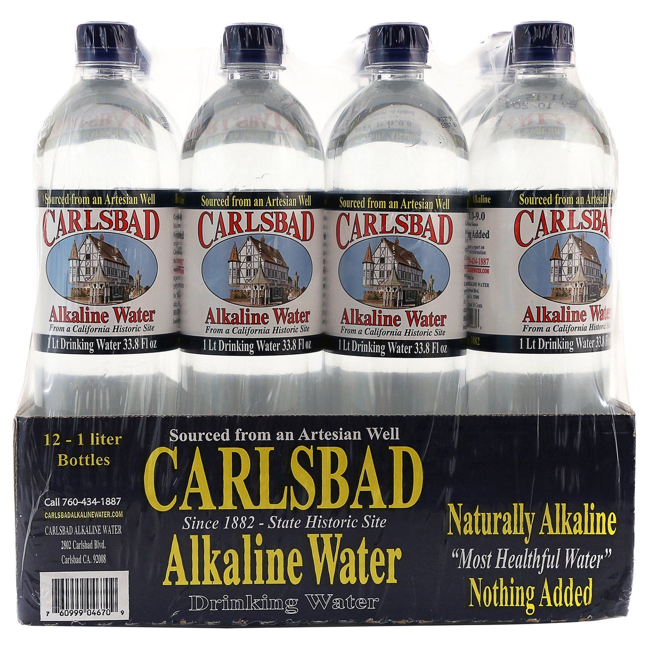 Carlsbad Alkaline Drinking Water, 12 Pack of 1 Liter (33.8 oz) Bottles