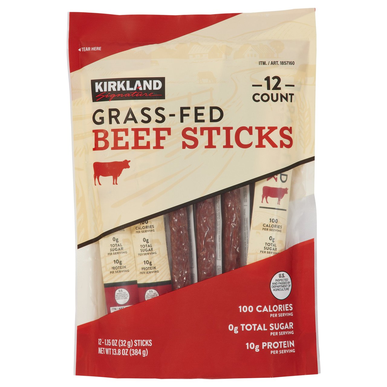 Kirkland Signature Grass Fed Beef Sticks, 12 Count - Image 1