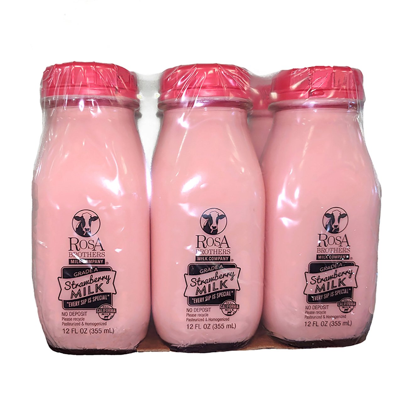 Rosa Brothers Strawberry Whole Milk 6 Pack, 12 Ounces Each - Image 1