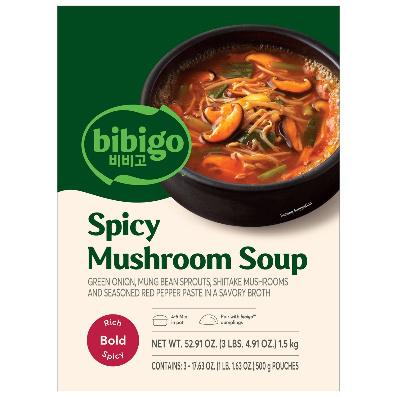Bibigo Spicy Mushroom Soup 3/17.63 oz (3.30 lbs) - Image 1