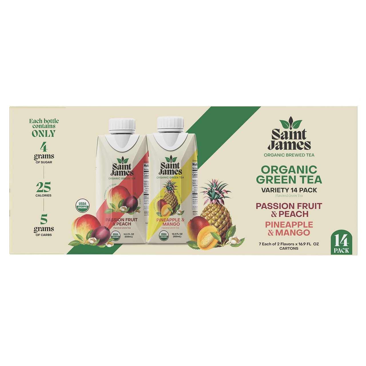 Saint James Organic Green Tea Variety Pack, 14 Count, 16.9 FL OZ - Image 1