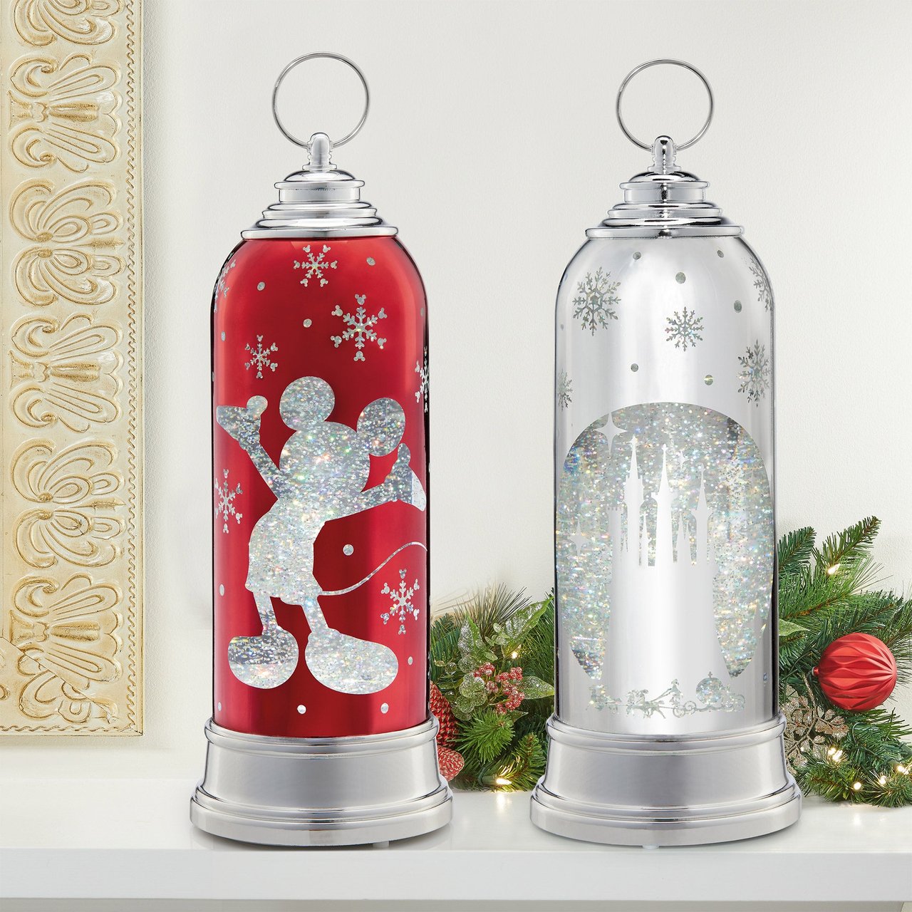 Disney Holiday Laser Engraved Lantern with LED Light, Red or Silver