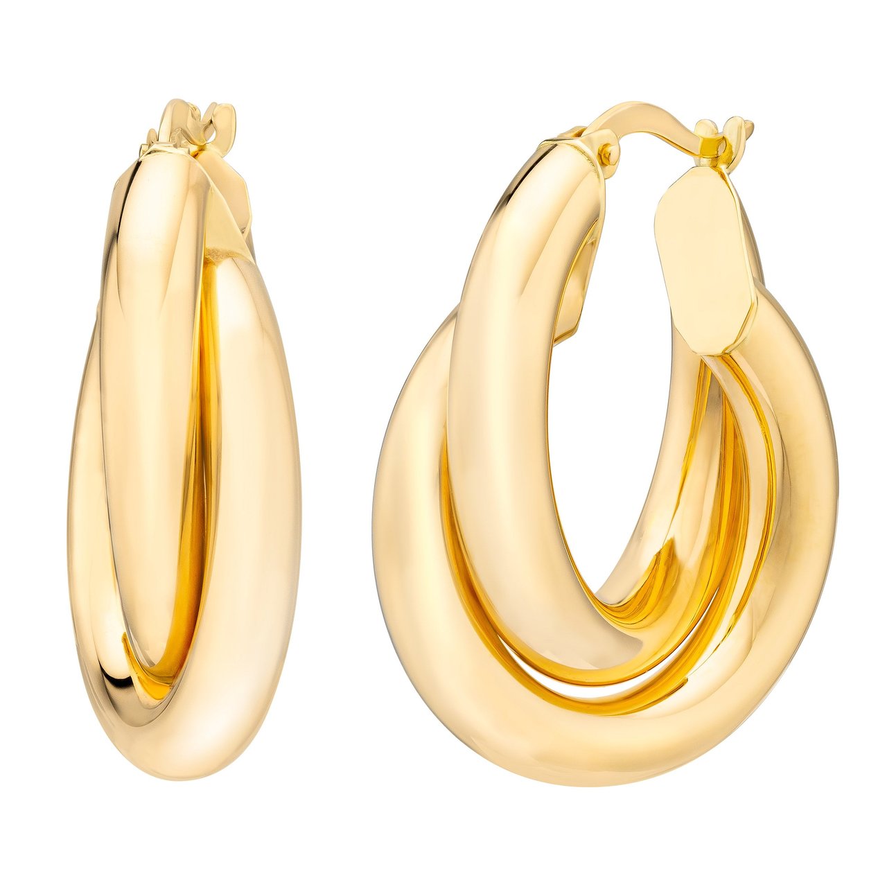 18kt Yellow Gold Double Row Hoop Earrings - Image 1