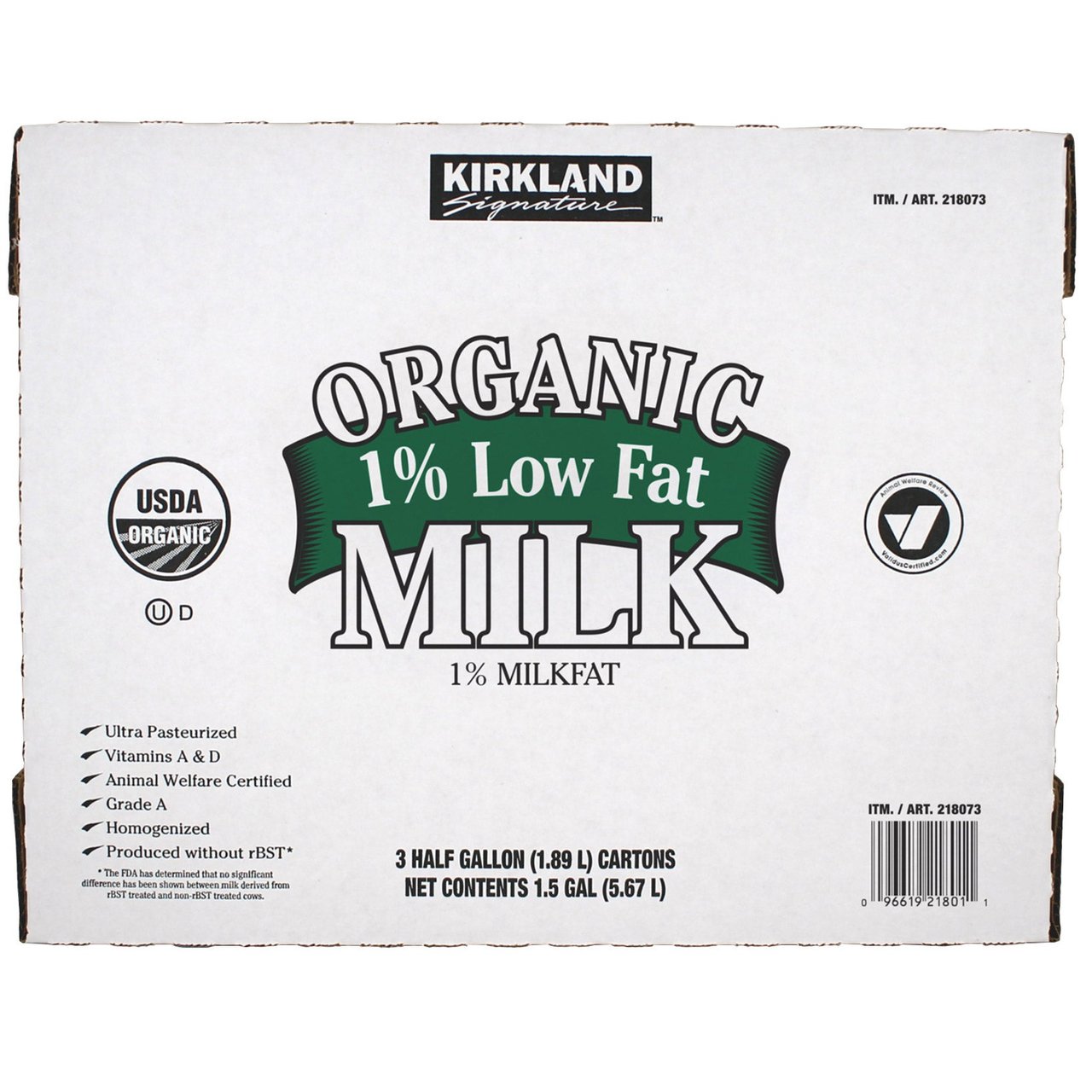Kirkland Signature Organic 1% Lowfat Milk 3/64 Ounce Cartons - Image 1