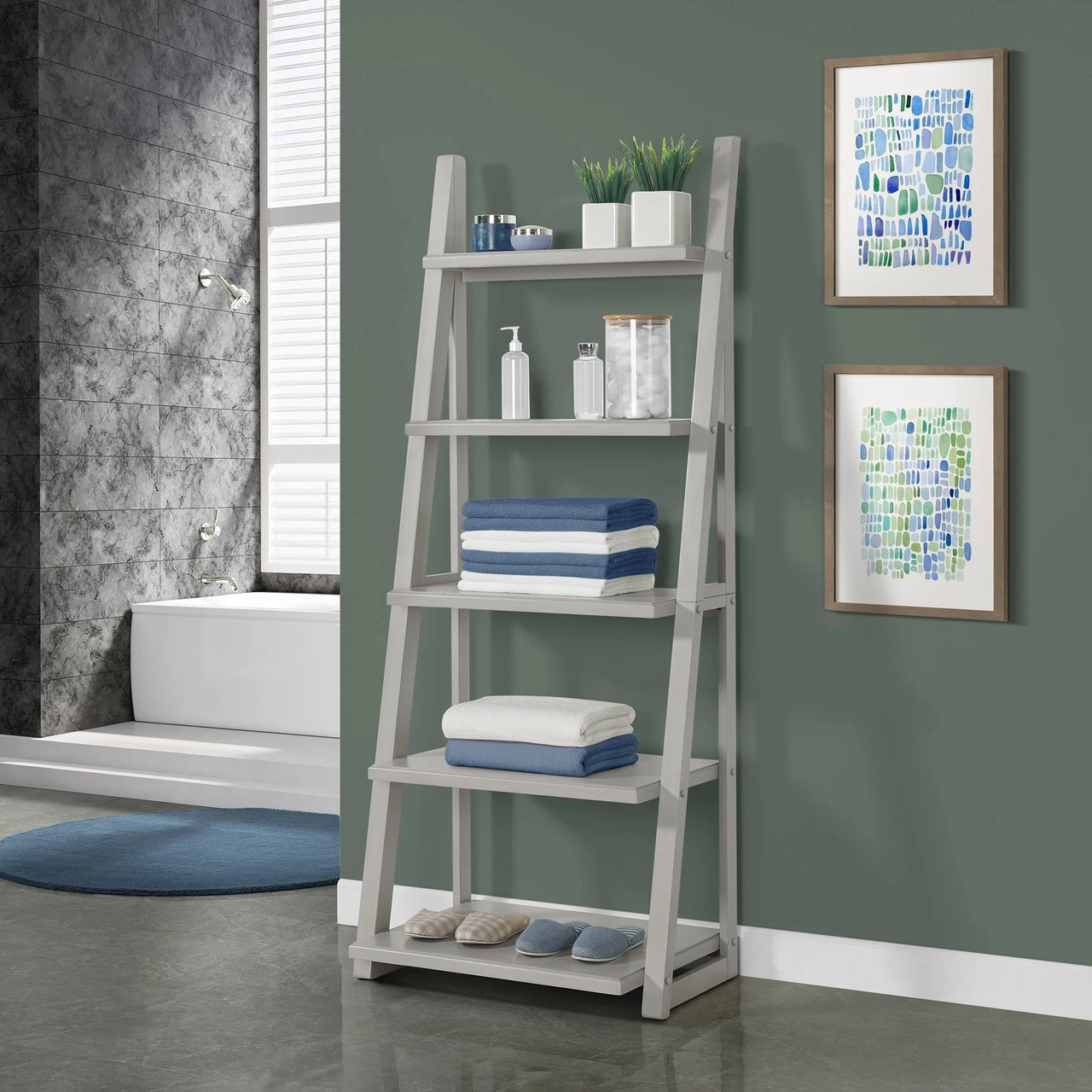 Bayside Furnishings Kellen 72" Ladder Bookcase - Image 1
