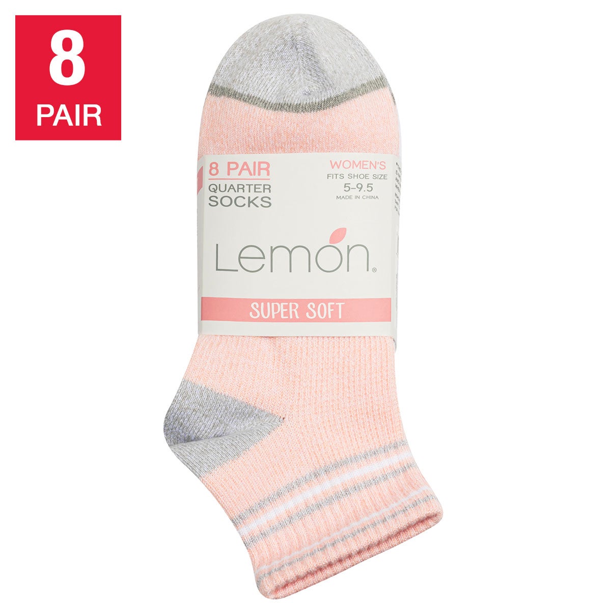 Lemon Ladies' Quarter Crew Sock, 8-Pair - Image 1