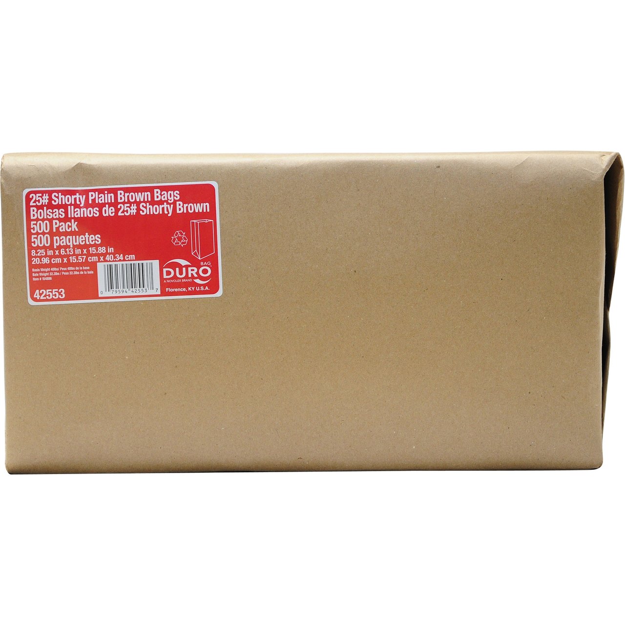 Duro Bag 25# Shorty Plain Brown Paper Bags, 500 Count - Image 1