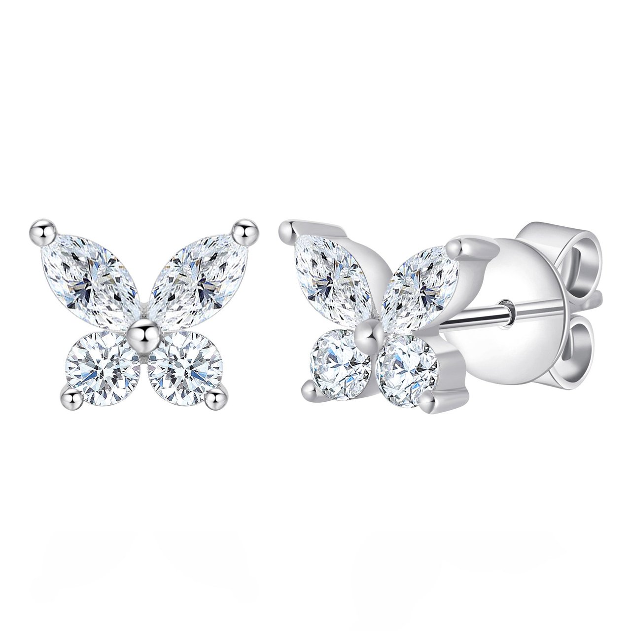 14kt White Gold VS2 Clarity I Color 0.58 CTW Round & Marquise Diamond Butterfly Earrings - Image 1