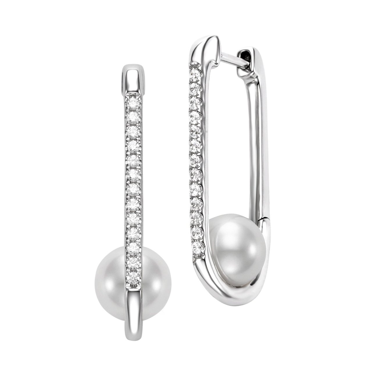 14K White Gold 0.20 CTW Diamond & Freshwater Cultured Pearl Stud Earrings - Image 1