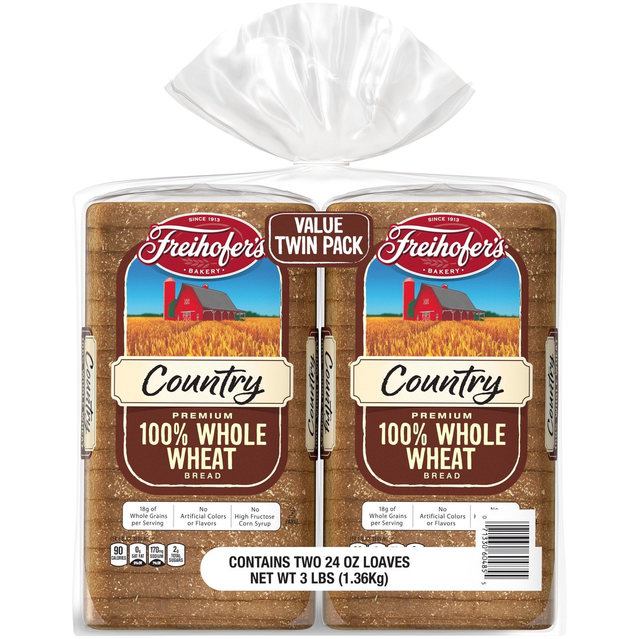 Freihofer's 100% Whole Wheat Bread 2/24 oz (3 lbs) - Image 1