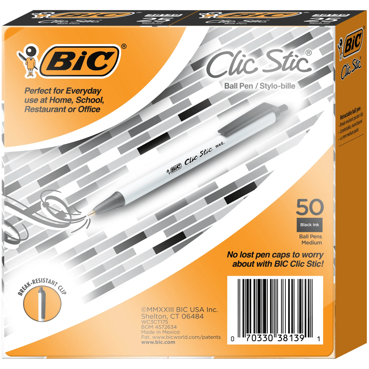 BIC Clic Stic Retractable Ballpoint Pen, Black Ink, 50-Count - Image 1