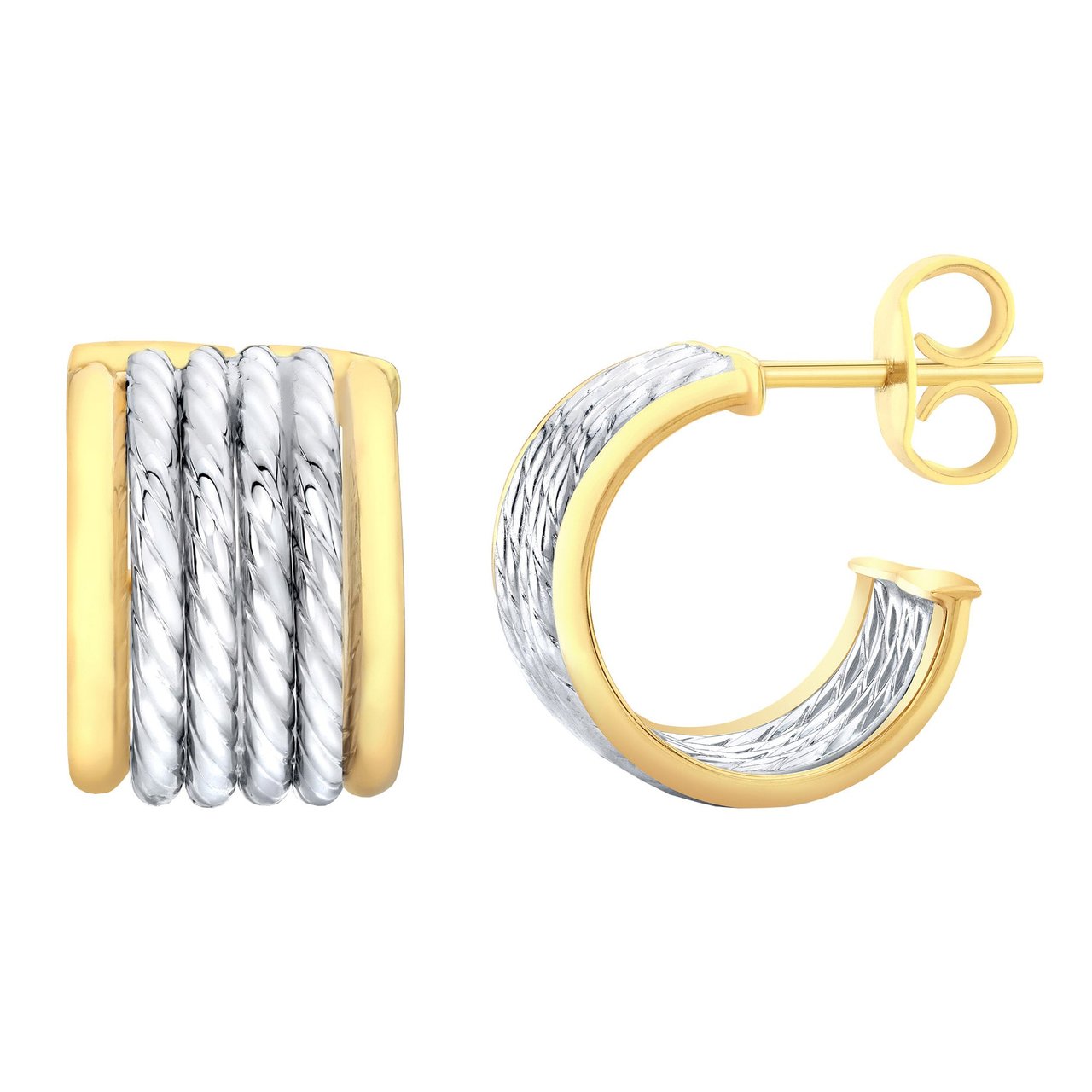 14kt Two-Tone Gold Cuff Hoop Earrings Made in Italy - Image 1