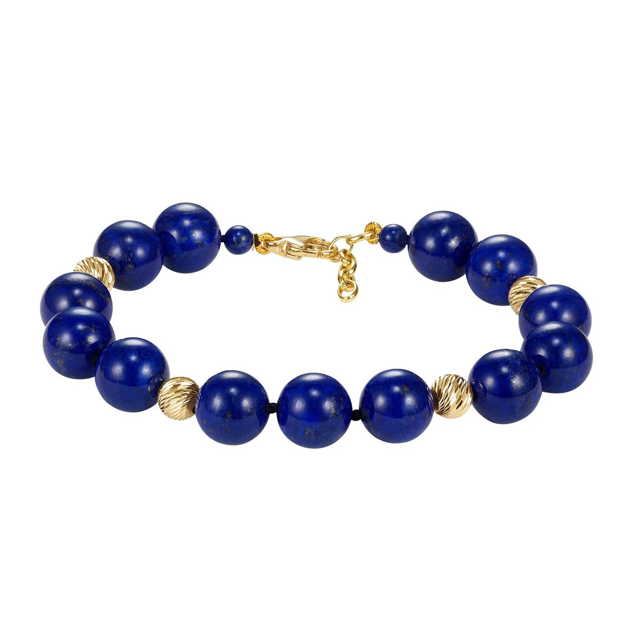 14kt Yellow Gold 10mm Lapis Bead Bracelet - Image 1
