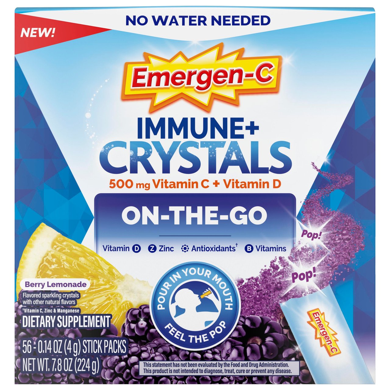 Emergen-C Immune+ Crystals Berry Lemonade 56 CT - Image 1