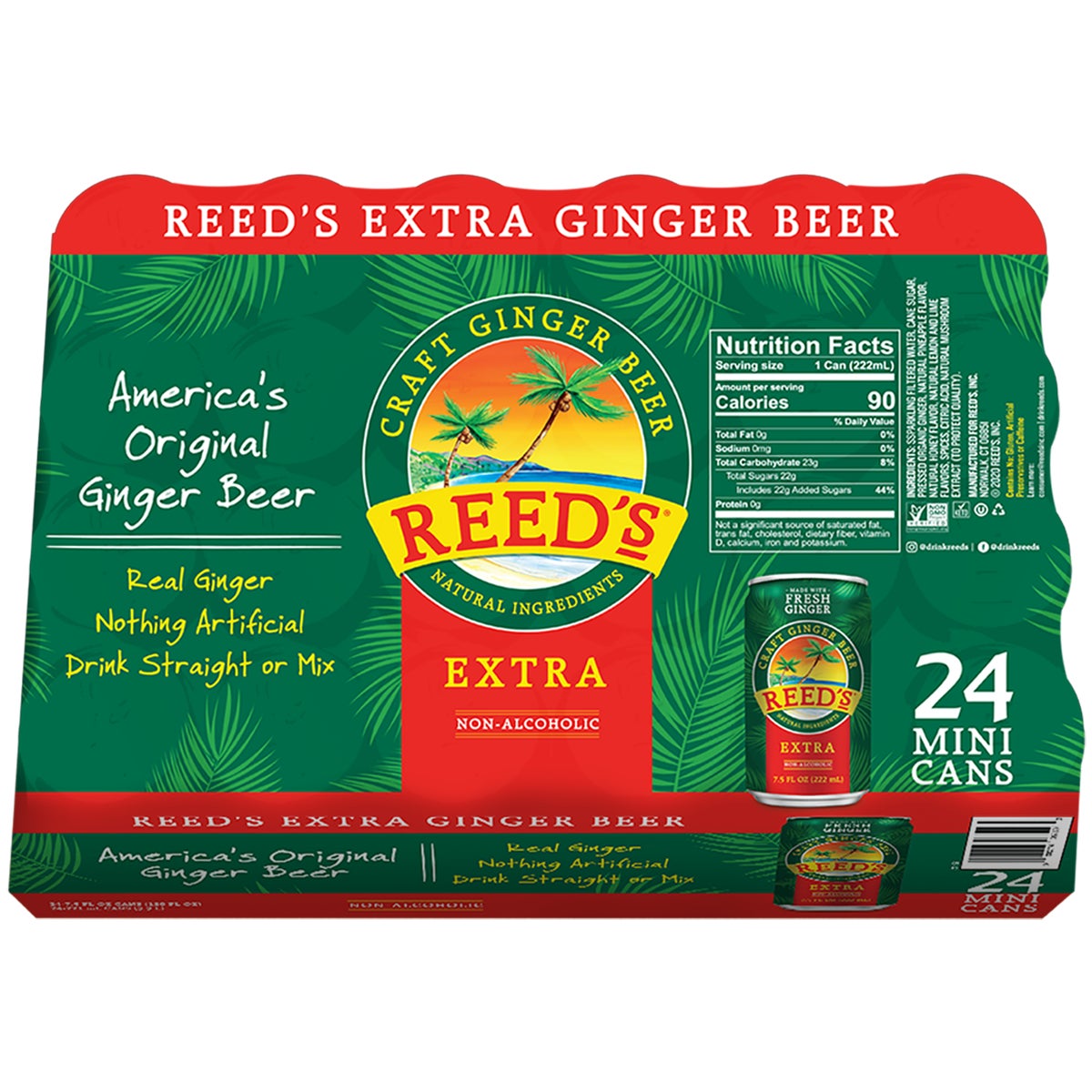 Reed's Extra Ginger Beer Mini Cans, 24 x 7.5 oz