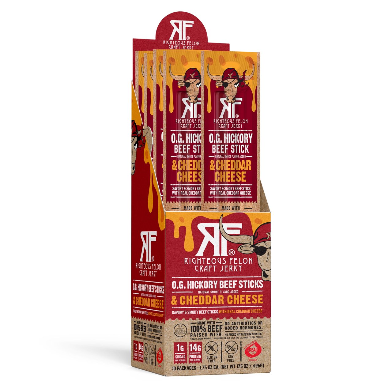 Righteous Felon Beef & Cheese 10 CT/1.75 oz Sticks - Image 1