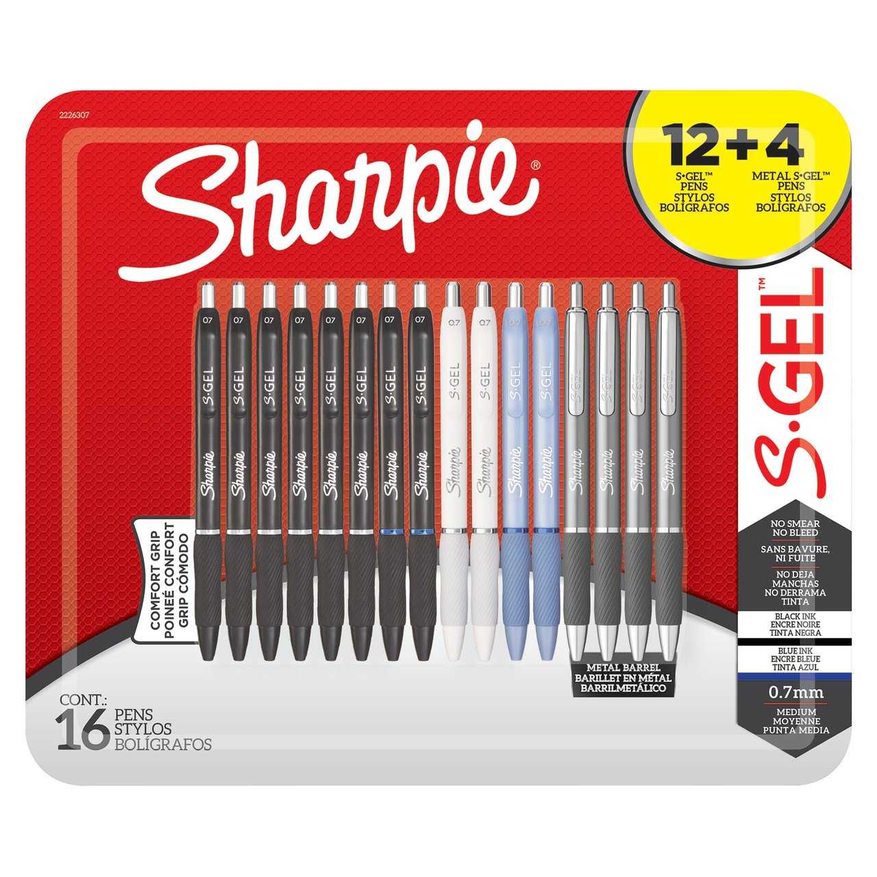 Sharpie S-Gel Retractable Gel Pen, Assorted Colors, 16 CT