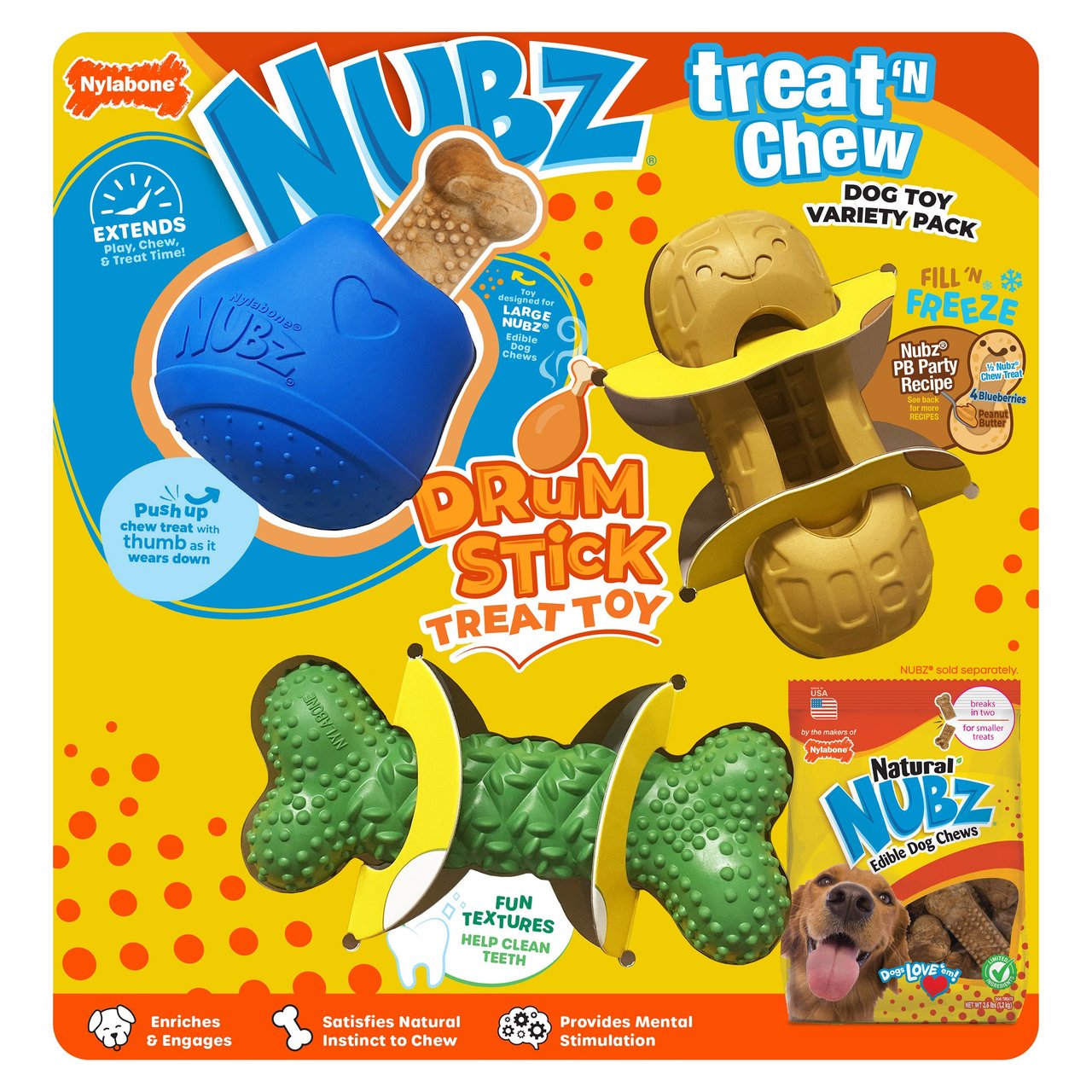 Nylabone Nubz Treat N' Chew Toy 3 Pack - Image 1