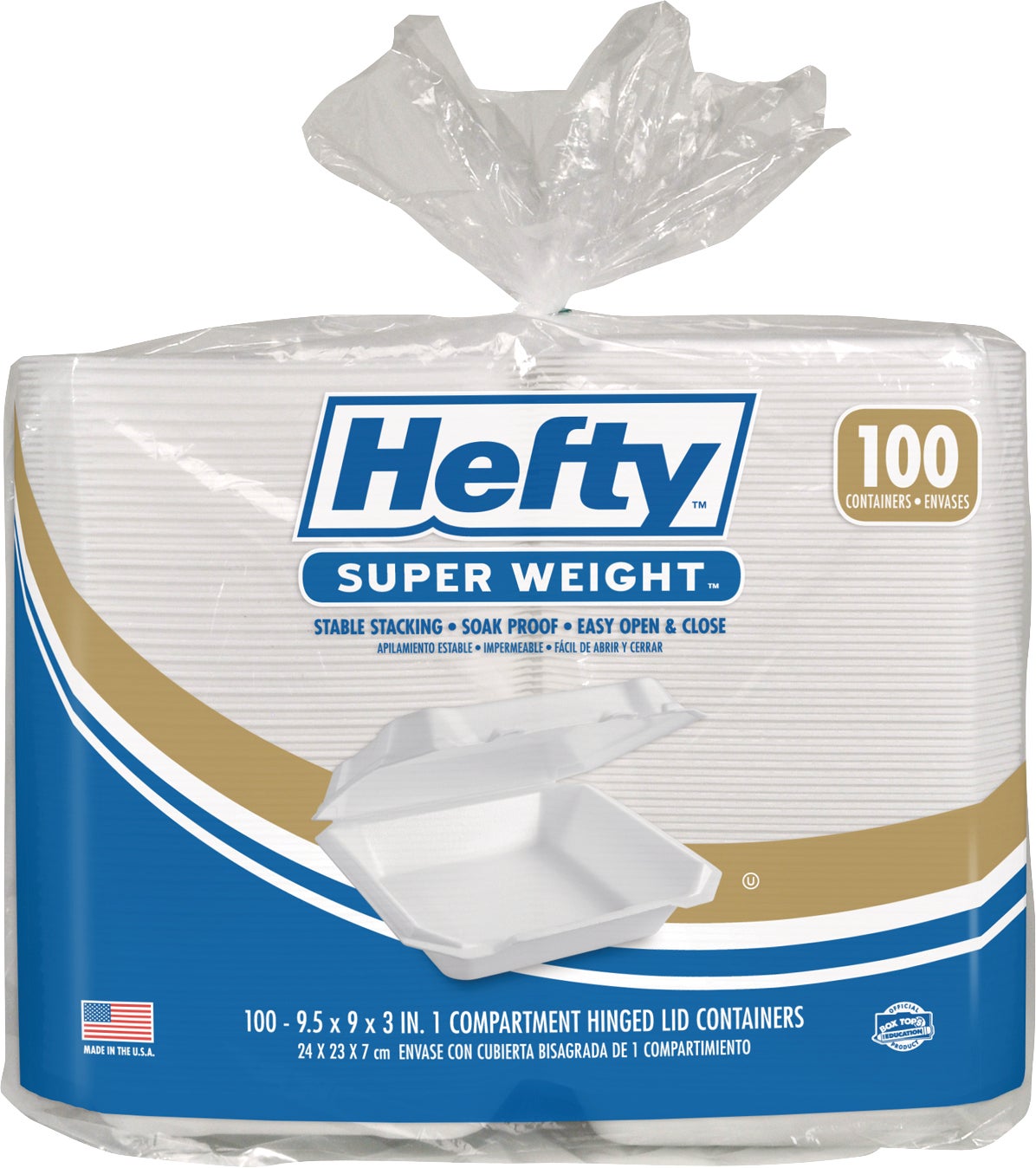 Hefty 9" Hinged Lid Flat Tray 100 Count