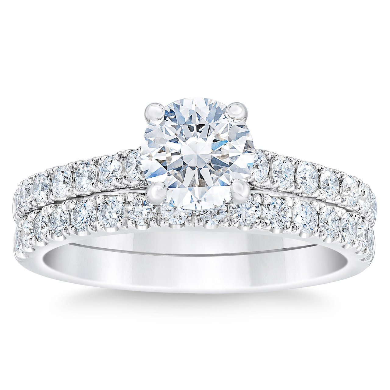 1.75 CTW Round Diamond Platinum Wedding Set, 1.03 CT Center, VVS2 Clarity, H Color - Image 1