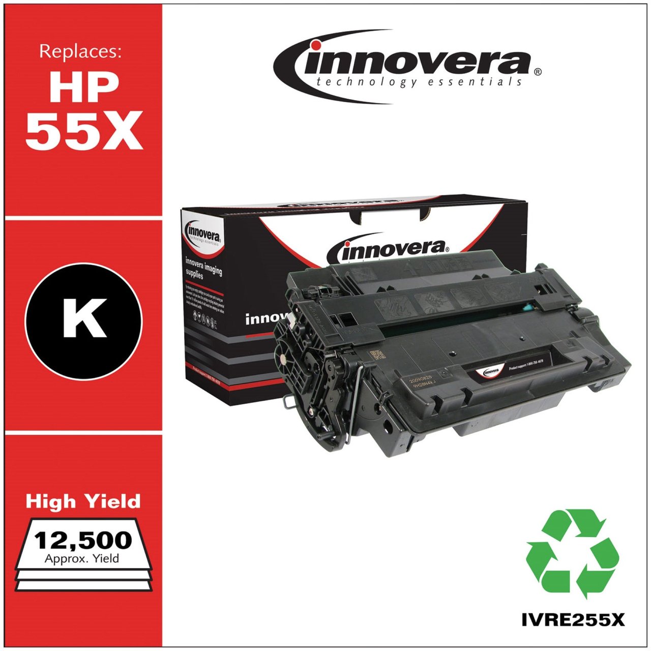 Innovera Remanufactured Black High-Yield Toner Cartridge IVRE255X (HP 55X Replacement) - Image 1