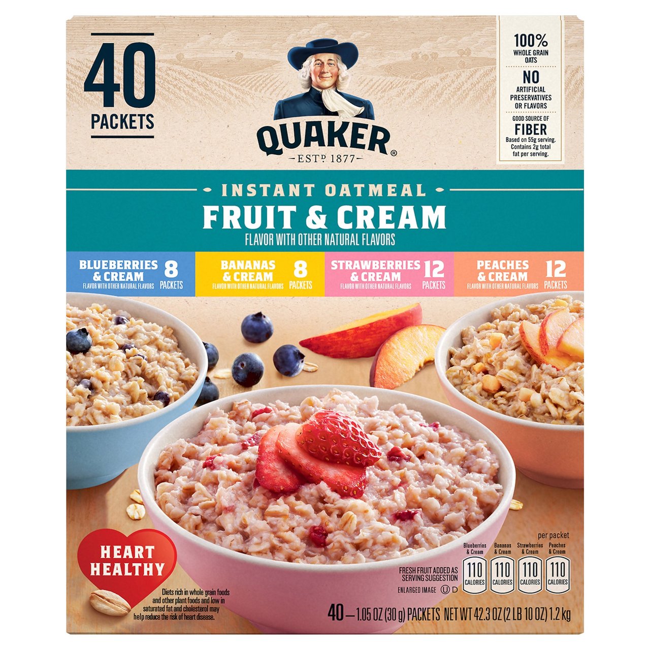 Quaker Instant Oatmeal Fruits 'N Cream, 40 Count - Image 1