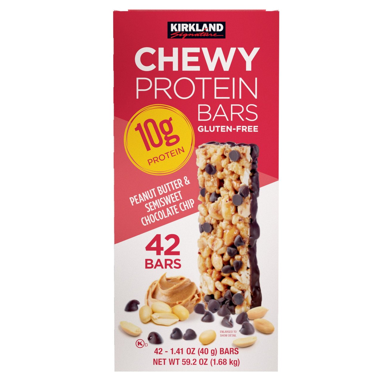 Kirkland Signature Chewy Protein Bars, Peanut Butter & Semisweet Chocolate Chip, 42 Count Box - Image 1