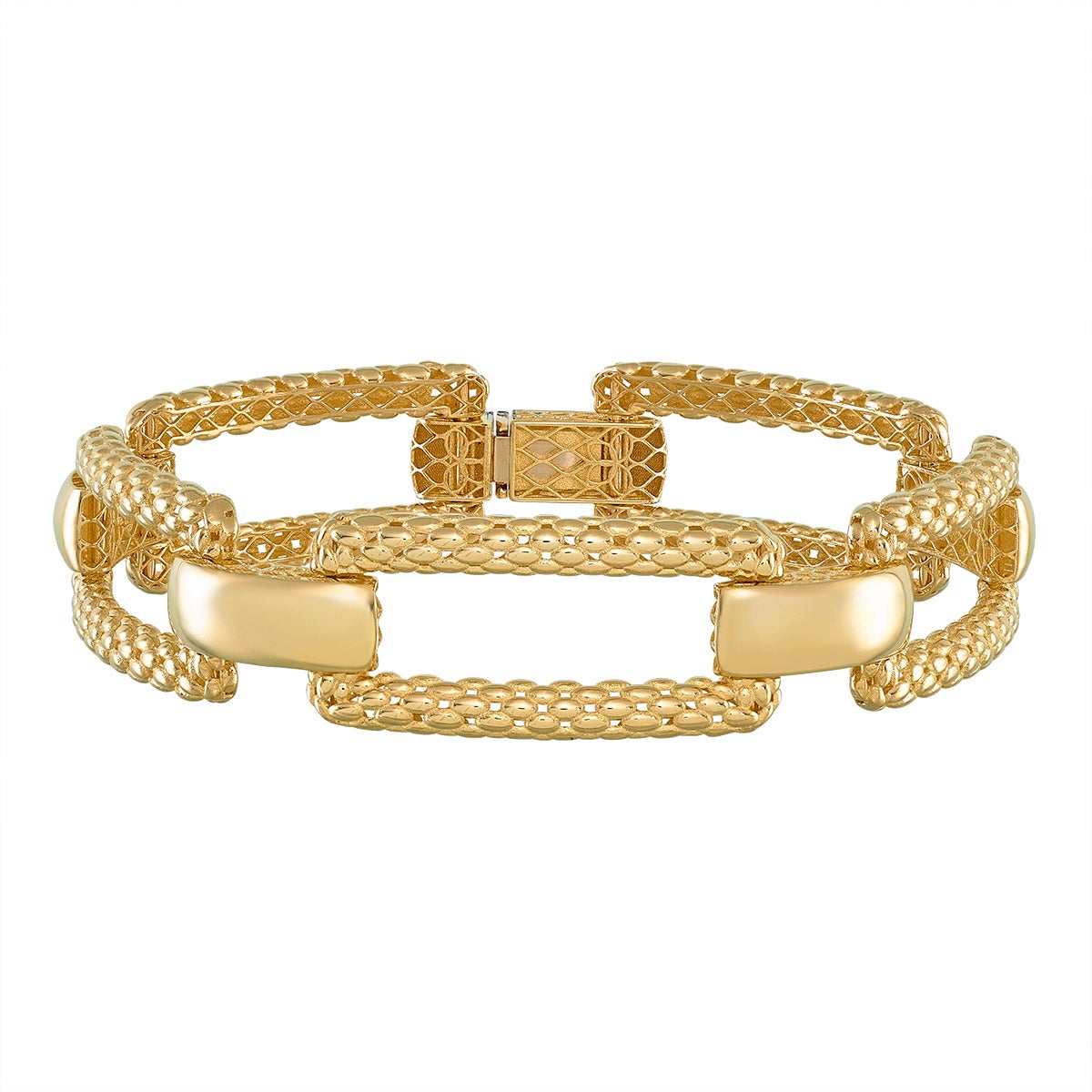 14KT Yellow Gold Polished & Textured Bracelet Made in Italy - Image 1