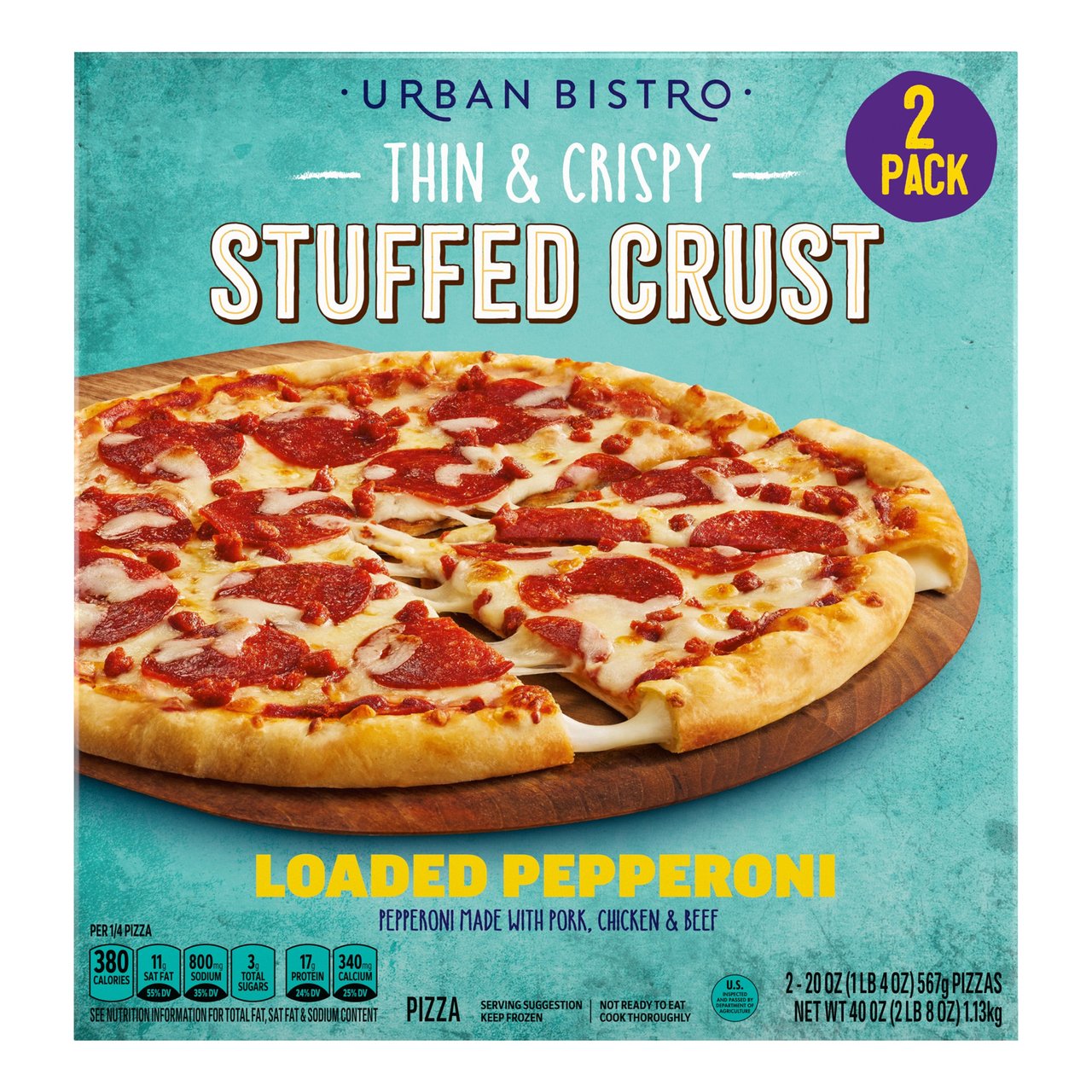 Urban Bistro Thin & Crispy Stuffed Crust Loaded Pepperoni Pizza, 2/20 oz (2.5 lb) - Image 1