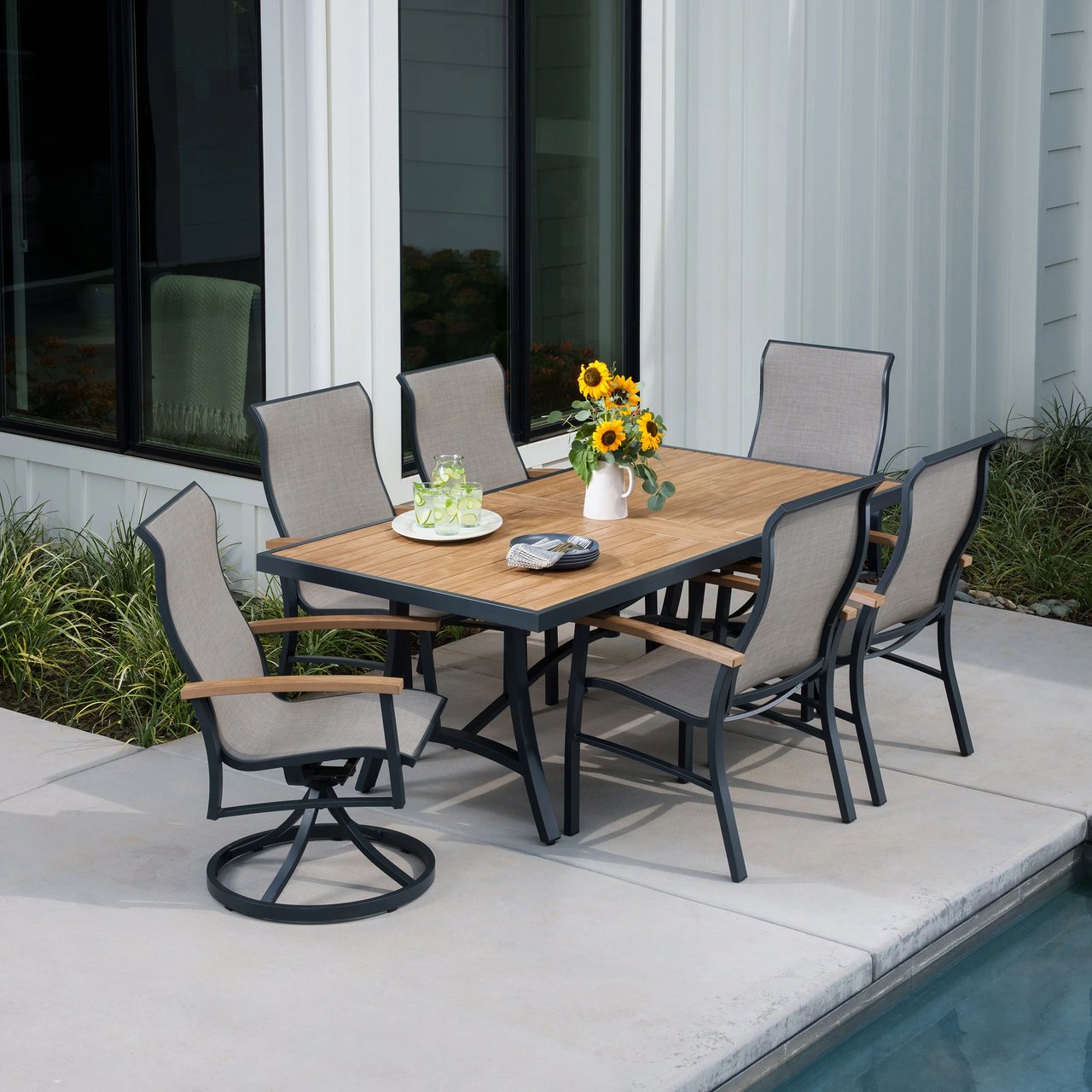SunVilla Wills 7-Piece Sling Dining Set - Image 1