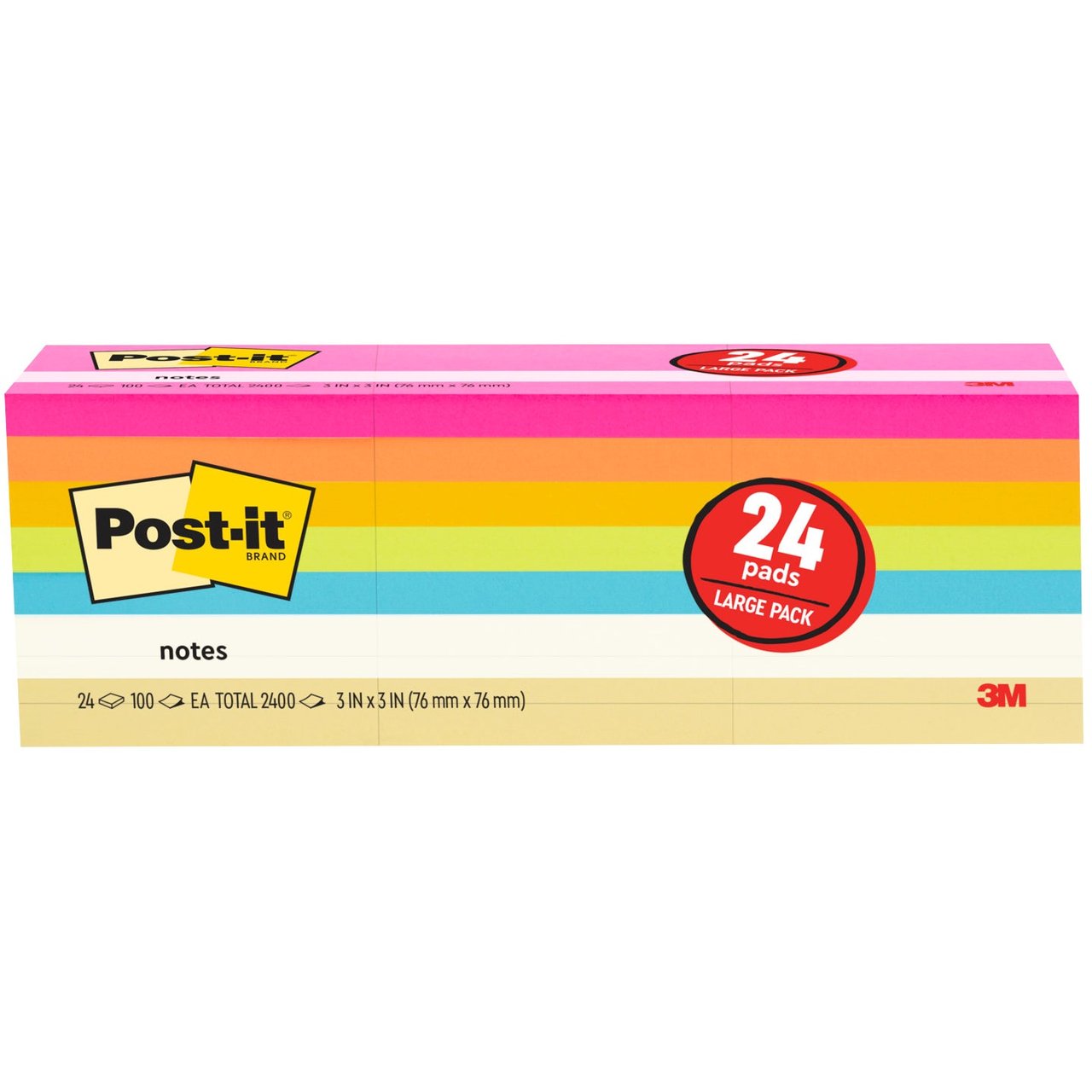 Post-it Self-Stick Notes 3" x 3" Assorted Colors 24 CT - Image 1