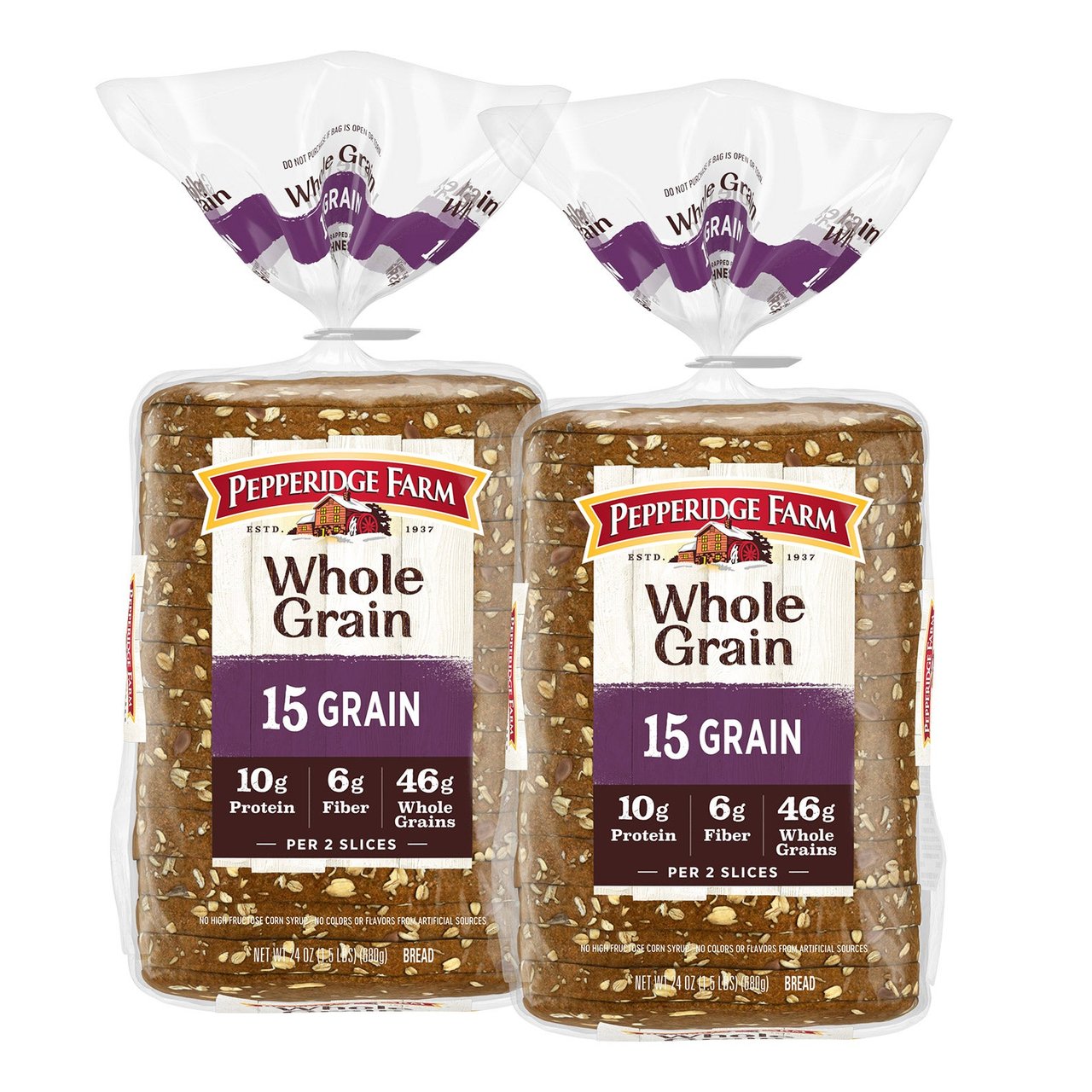 Pepperidge Farm 15 Grain Whole Grain Bread, 2 x 24 oz (3 lbs) - Image 1