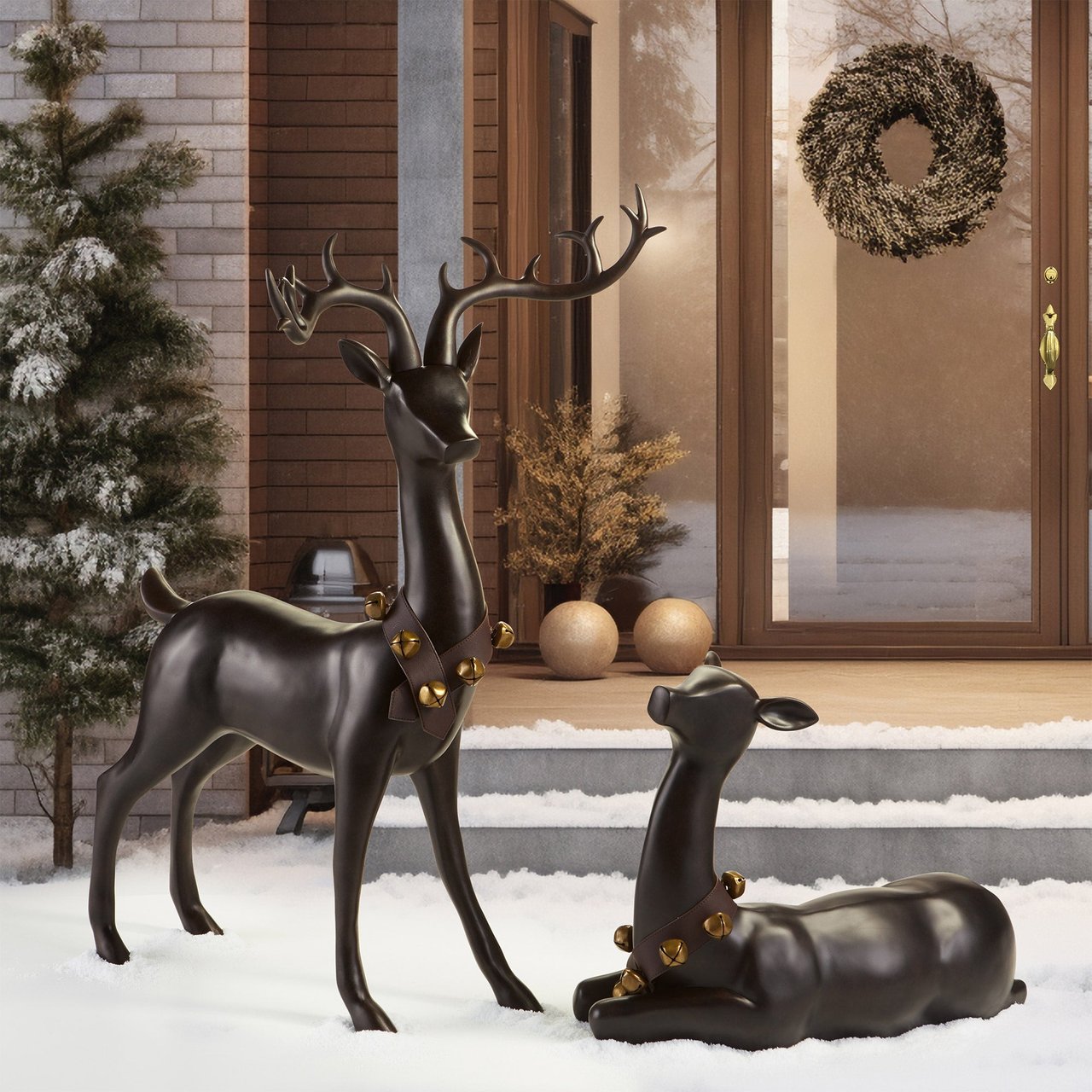 Outdoor Deer with Bells, Set of 2 - Image 1