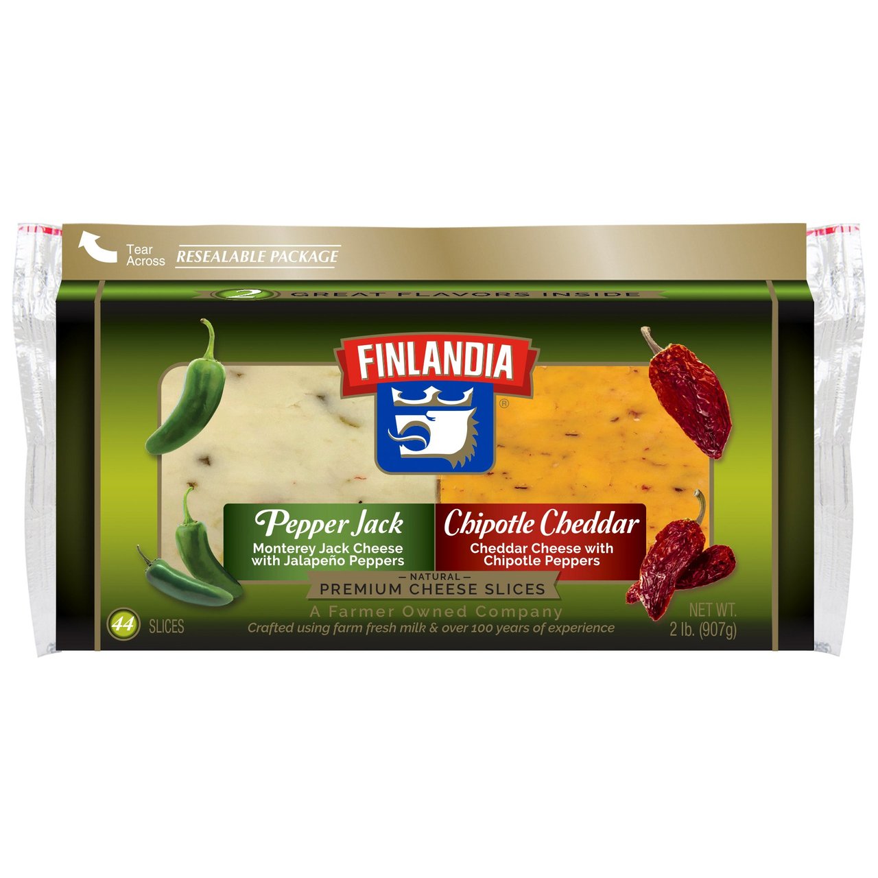 Finlandia Pepper Jack & Chipotle Cheddar Cheese Slices 32 oz