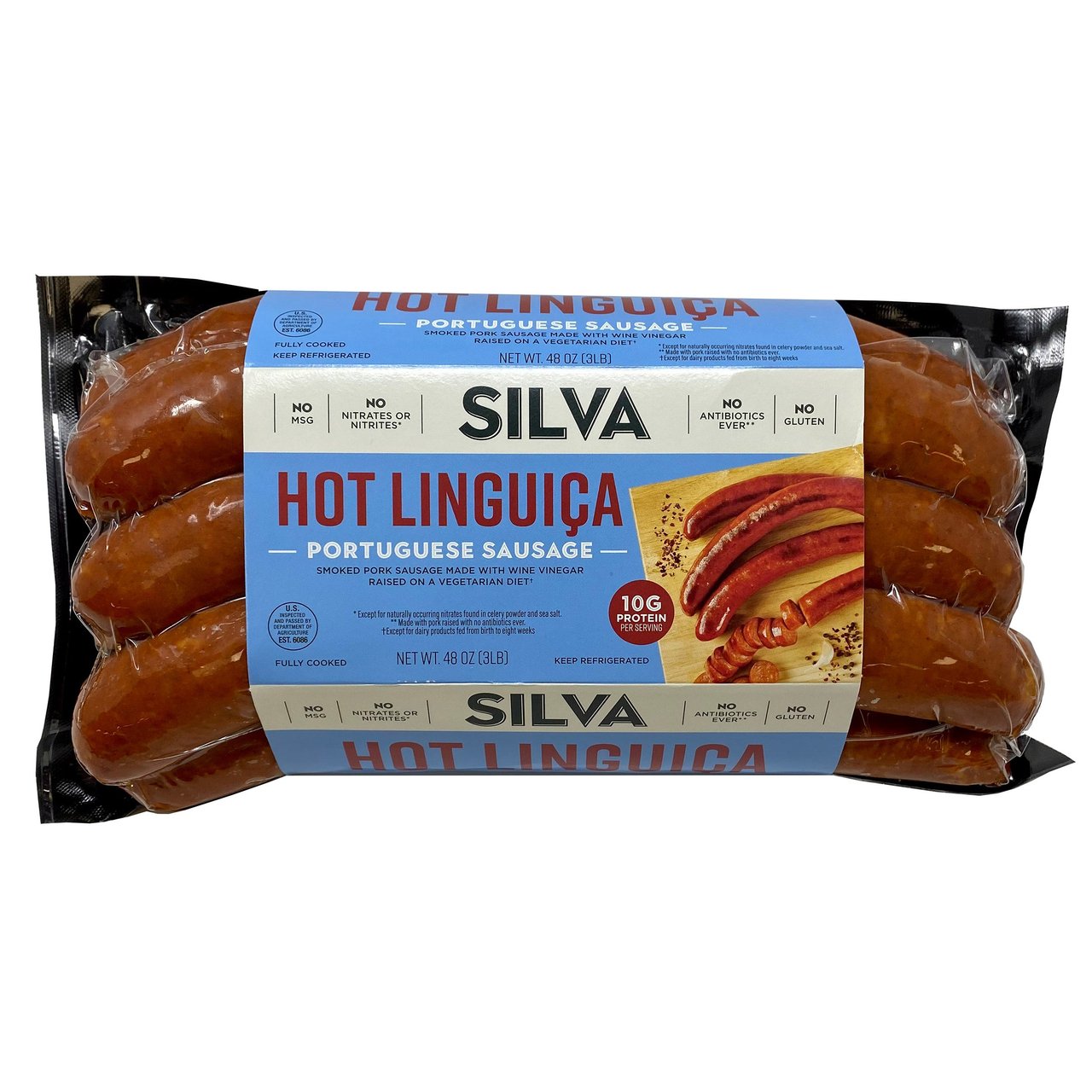 Silva All Natural Hot Linguica Portuguese Sausage 48 oz