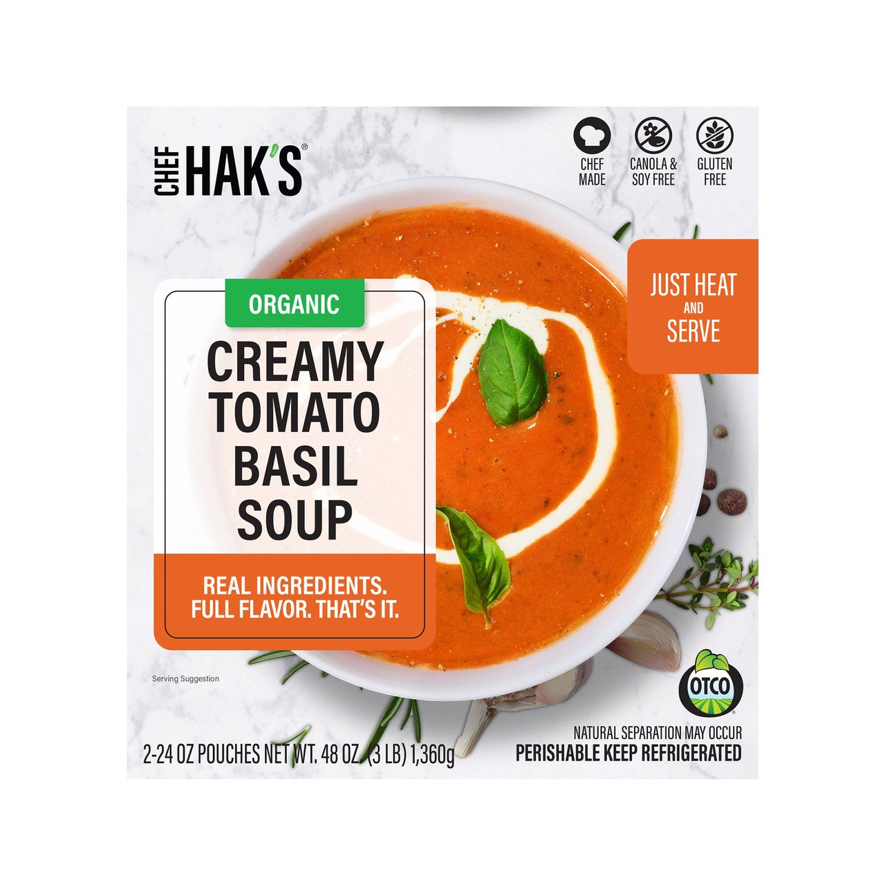 Chef Hak's Organic Creamy Tomato Basil Soup, 48 oz - Image 1