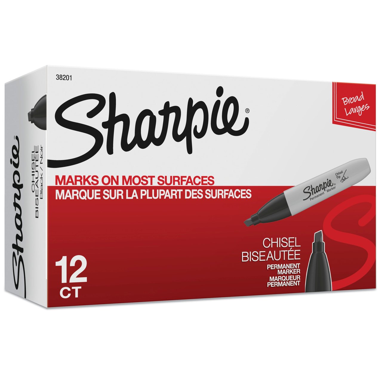 Sharpie Chisel Tip Permanent Markers, Black, 12-Pack (SAN38201) - Image 1
