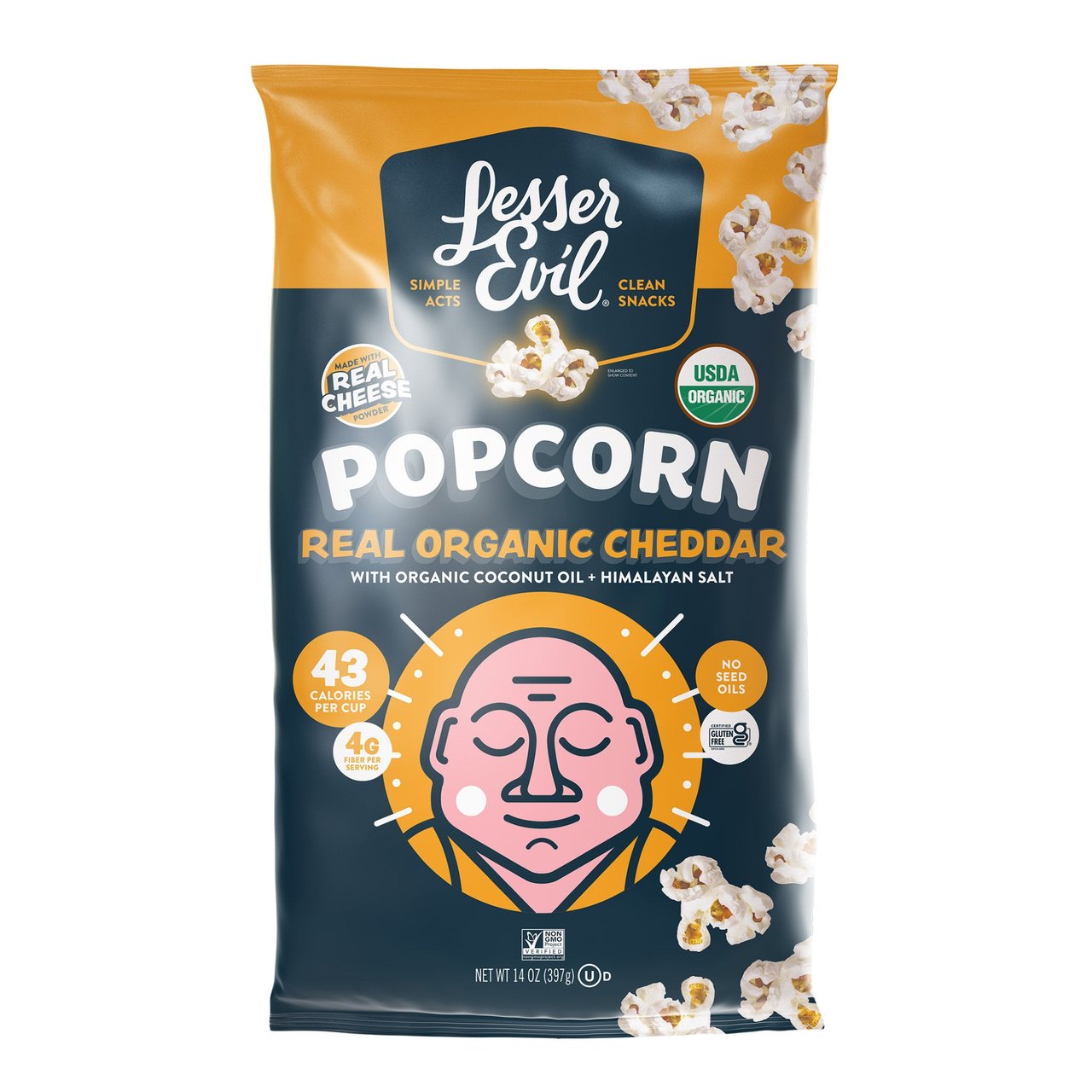 LesserEvil Organic Cheddar Cheese Popcorn, 14 oz Bag - Image 1