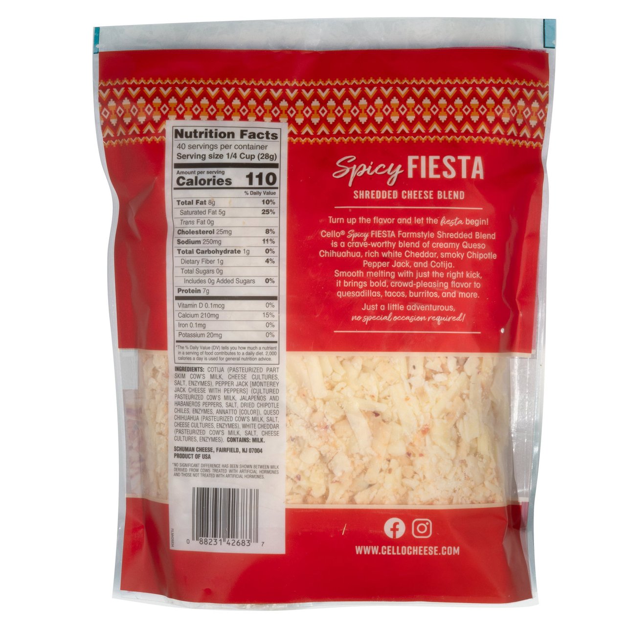 Cello Spicy Fiesta Shredded Cheese Blend, 2.5 lbs - Image 1
