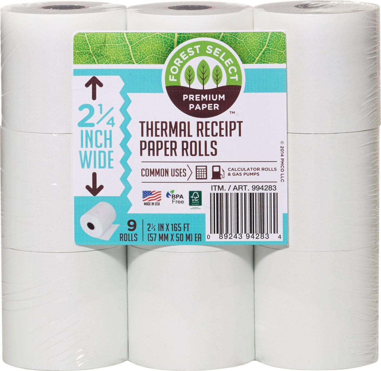 Forest Select Thermal Receipt Paper Rolls, 2-1/4" x 165', 9 Count - Image 1