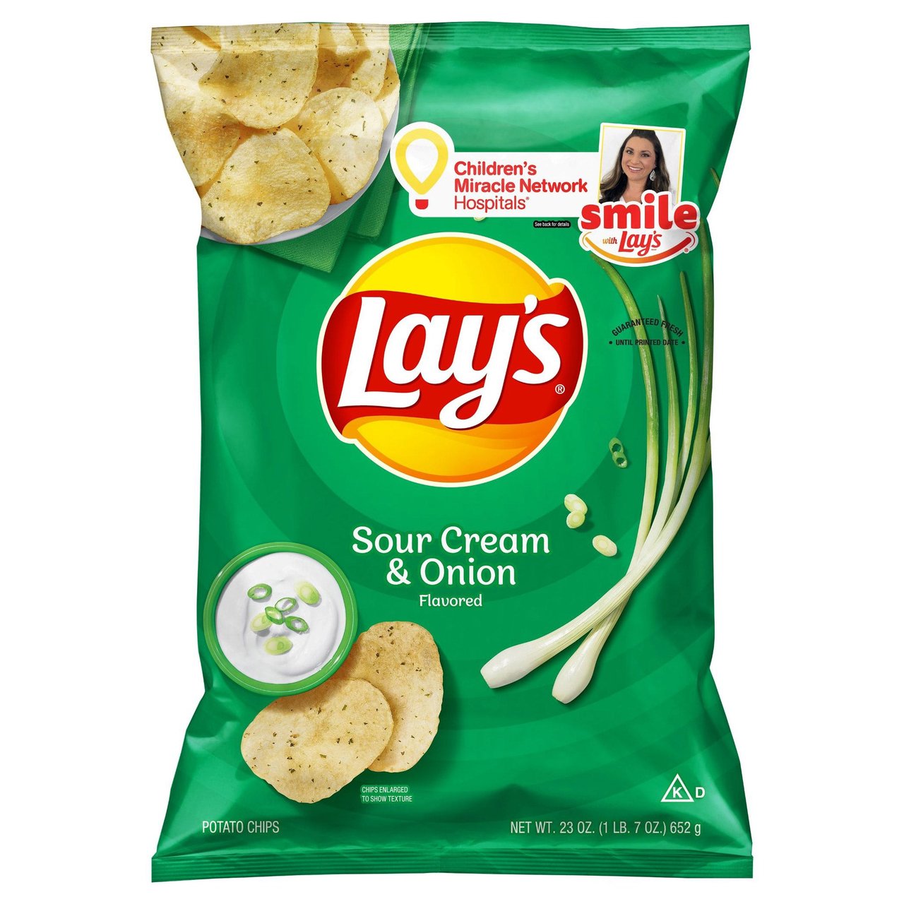 Lay's Sour Cream & Onion Flavored Potato Chips, 23 oz - Image 1