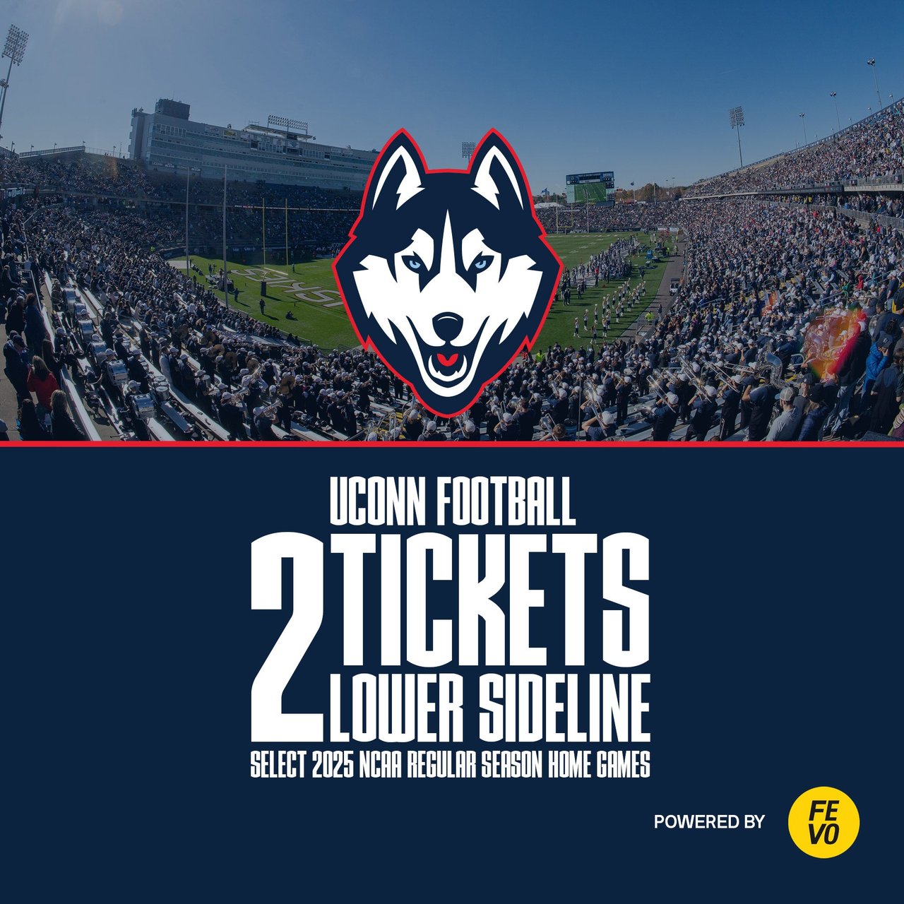 NCAA UConn Huskies Football - 2 Lower Sideline Tickets (Non-Refundable)