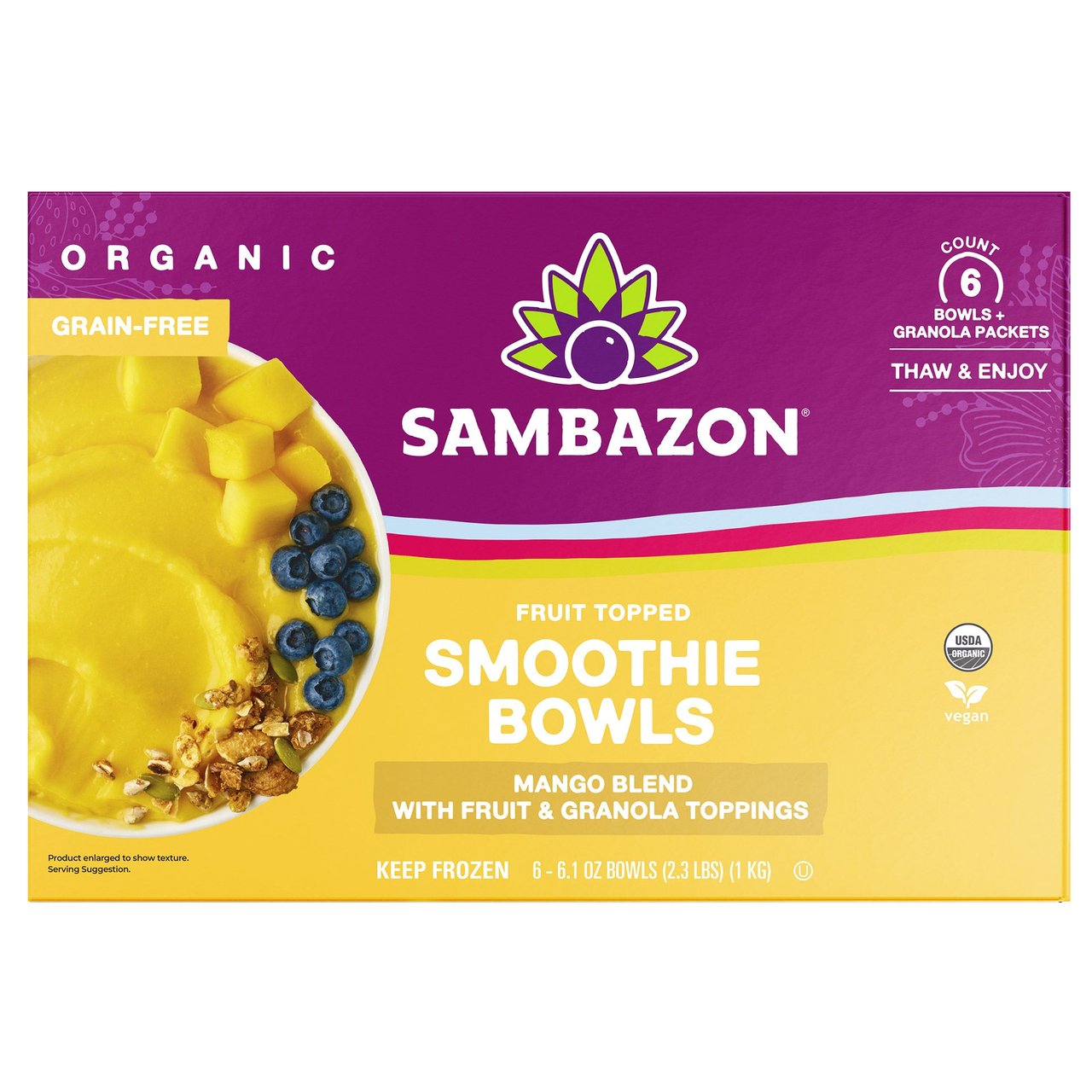 Sambazon Organic Mango Smoothie Bowl, 6 x 6.1 oz Bowls - Image 1