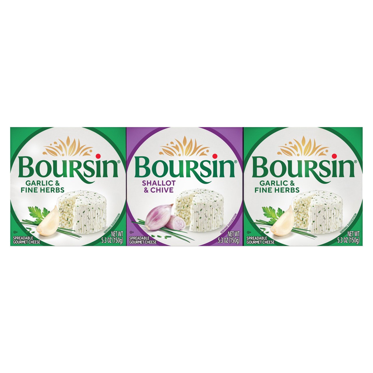 Boursin 2-Herb/1-Chive Cheese 3/5.2 oz - Image 1