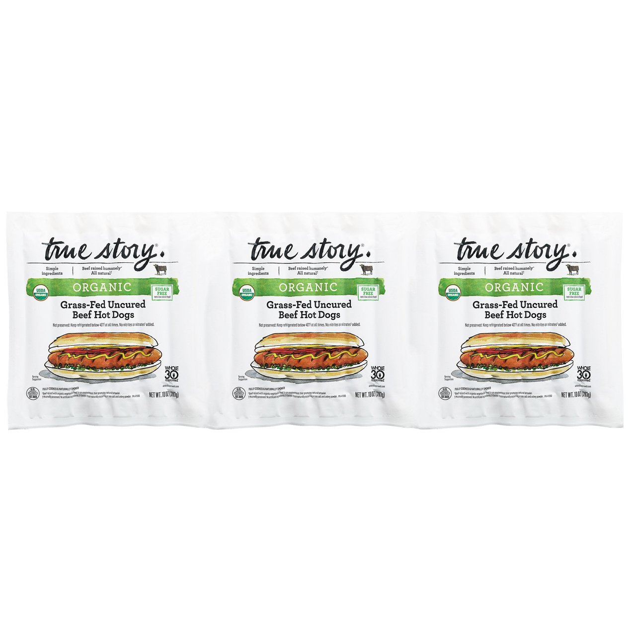 True Story Organic Hot Dogs, 3-Pack (10 oz each) - Image 1