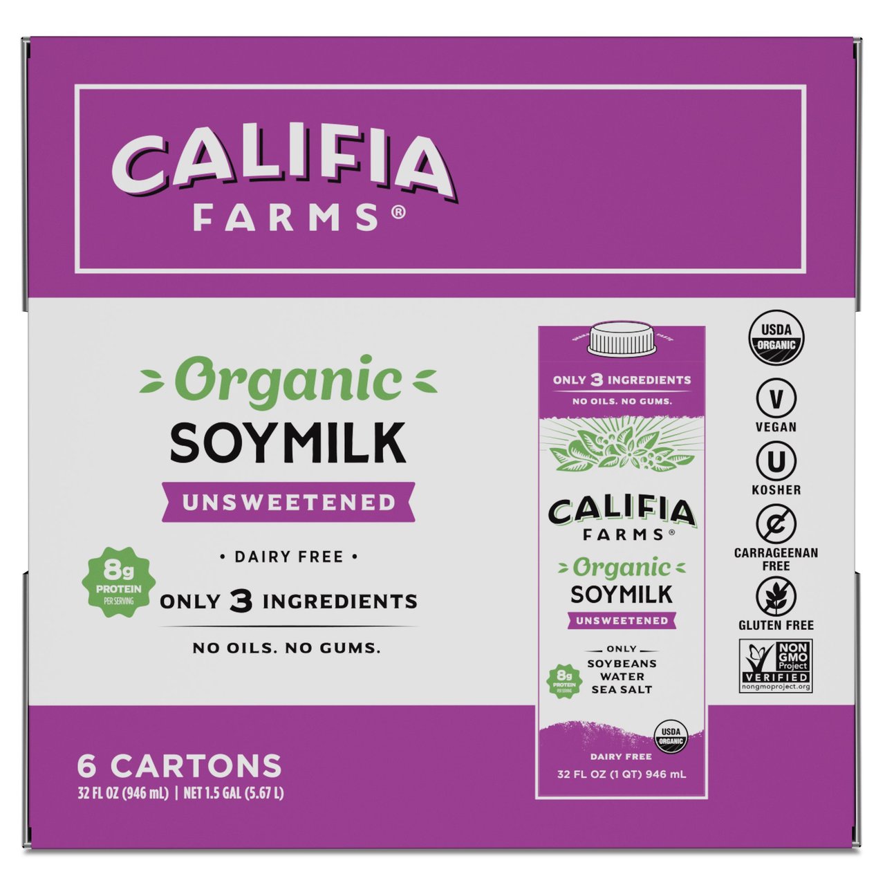 Organic Califia Farms Unsweetened Soy Milk 6/32 oz - Image 1