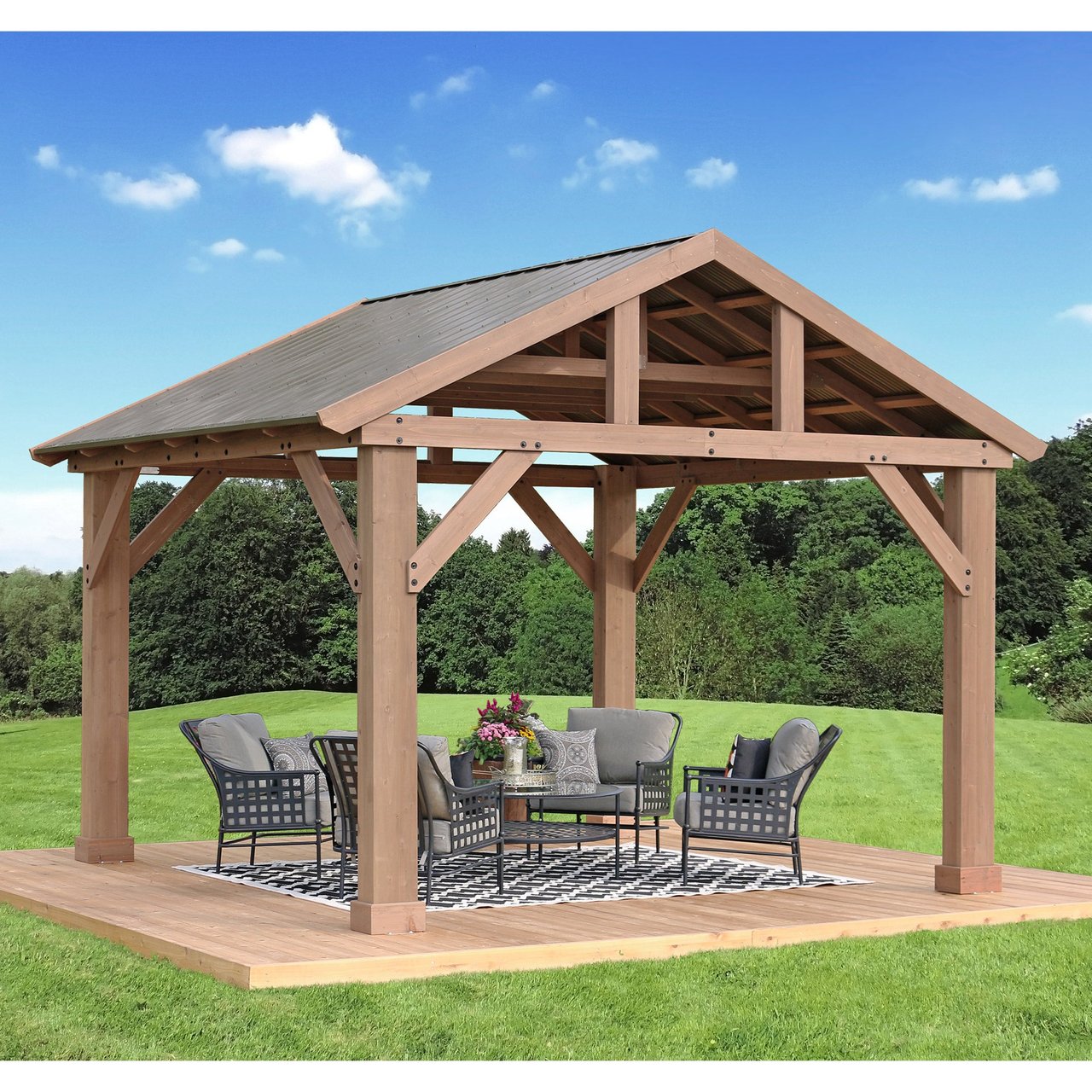 Yardistry 14' x 12' Cedar Pavilion with Aluminum Roof - Image 1