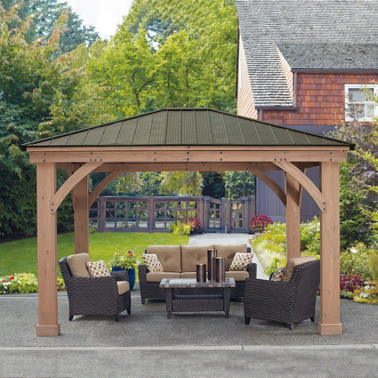 Yardistry 12' x 14' Cedar Gazebo with Aluminium Roof - Image 1