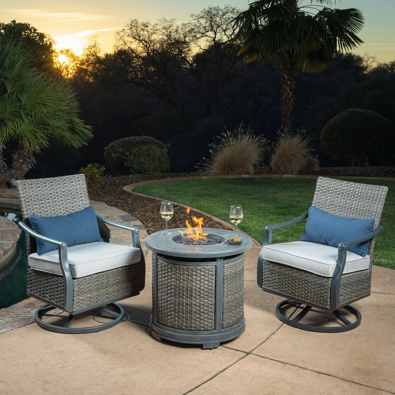 Sunvilla Lago Brisa 3-Piece Fire Chat Set, Silver - Image 1