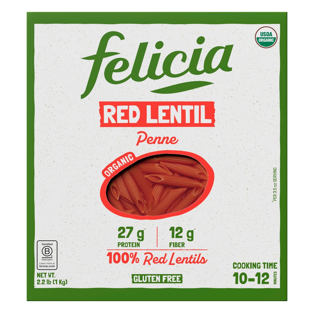 Felicia Organic Red Lentil Penne 2.2 lb - Image 1